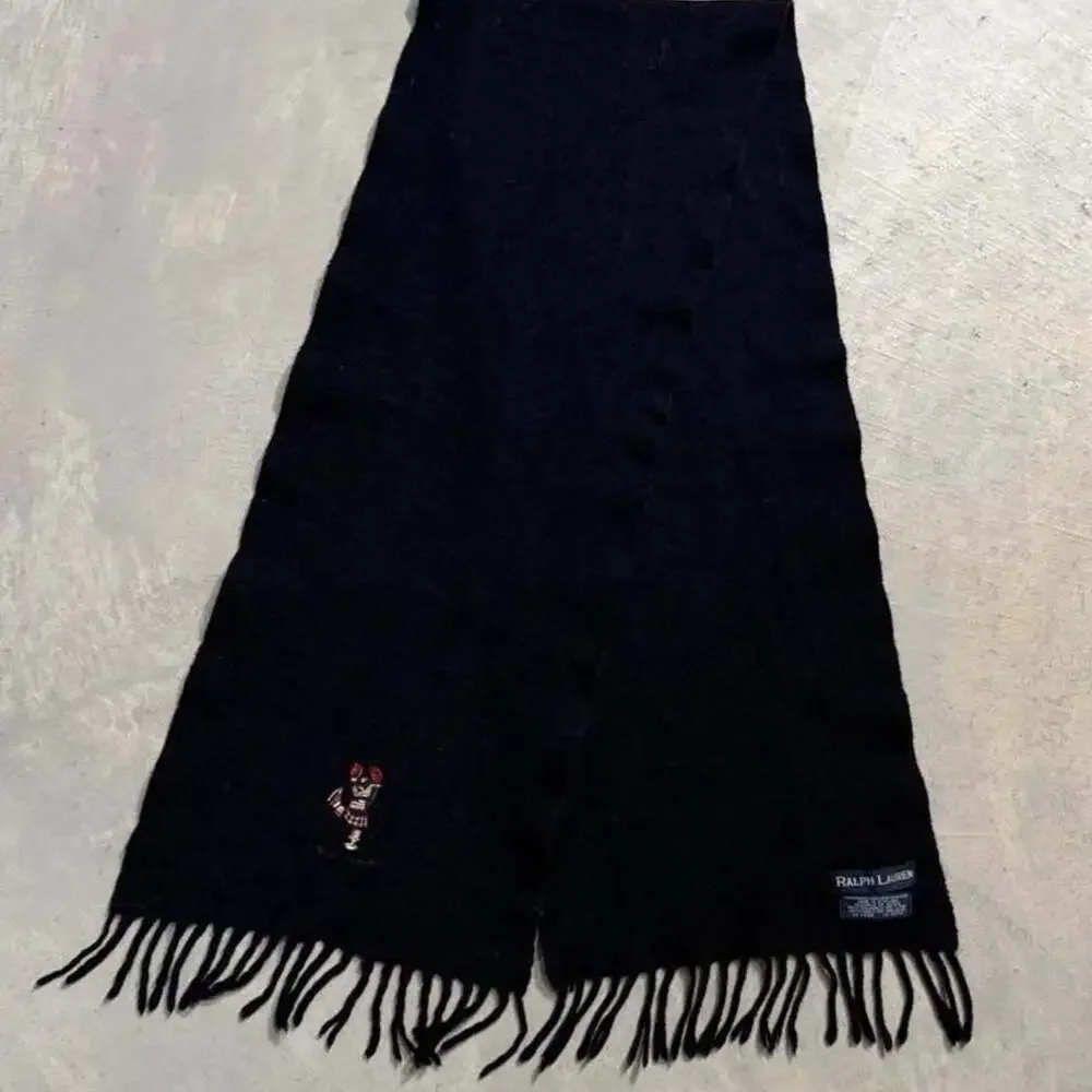 Ralph Lauren Navy Polo Bear Wool Scarf